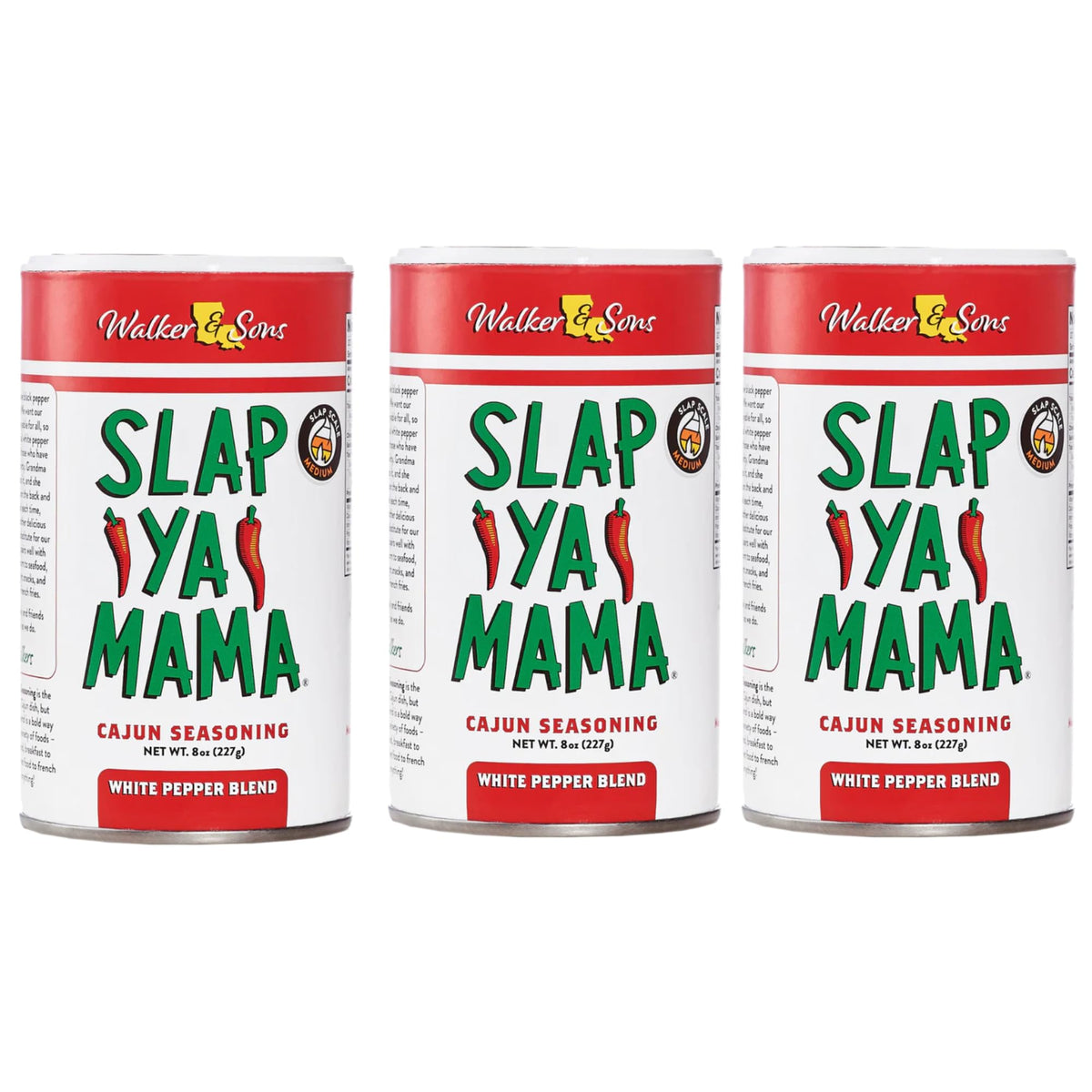 Slap Ya Mama White Pepper Blend bottle pour for easy Cajun seasoning on grilled meats