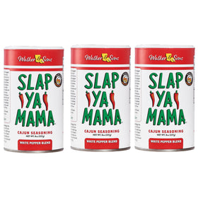 Slap Ya Mama White Pepper Blend bottle pour for easy Cajun seasoning on grilled meats