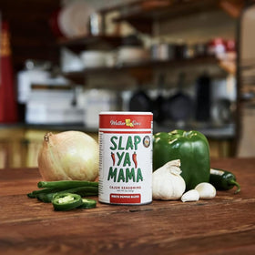 Slap Ya Mama White Pepper Blend three-pack canisters ready for stocking up in pantry