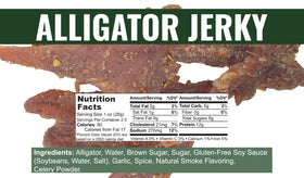 Slate Belt Smokehouse Alligator Jerky close-up slices reveal smoky, savory texture.