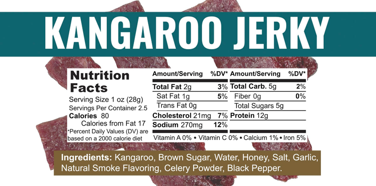 Slate Belt Smokehouse Kangaroo Jerky closeup meat reveals chewy texture and natural smoke aroma.