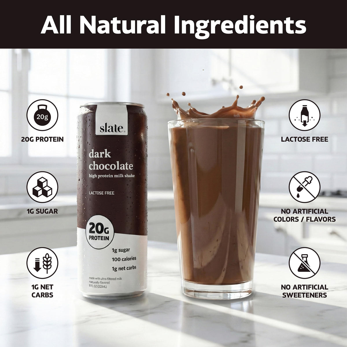 Slate Milk Dark Chocolate pour into glass highlights rich flavor and convenience.