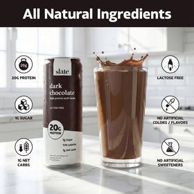 Slate Milk Dark Chocolate pour into glass highlights rich flavor and convenience.