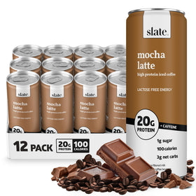Slate Milk high-protein iced coffee Mocha Latte bottle ready for a protein boost