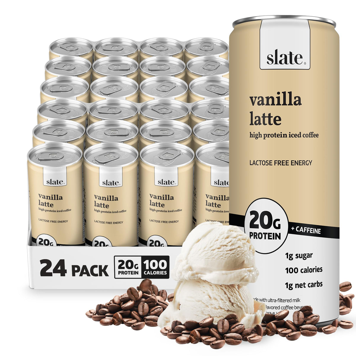 Slate Milk Vanilla Latte high-protein iced coffee pour boosts your day