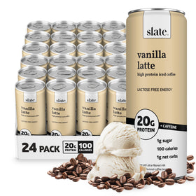 Slate Milk Vanilla Latte high-protein iced coffee pour boosts your day