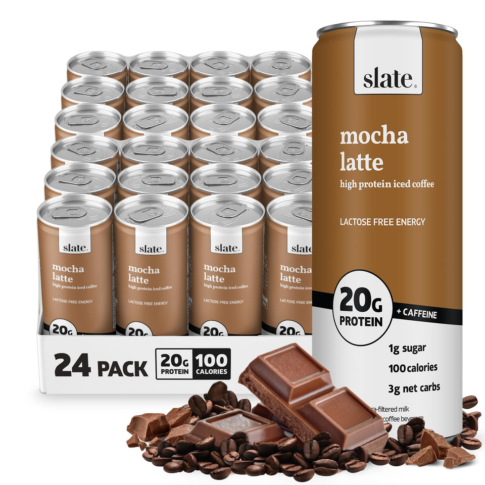 Slate Milk iced coffee mocha latte bottle with caffeine boost