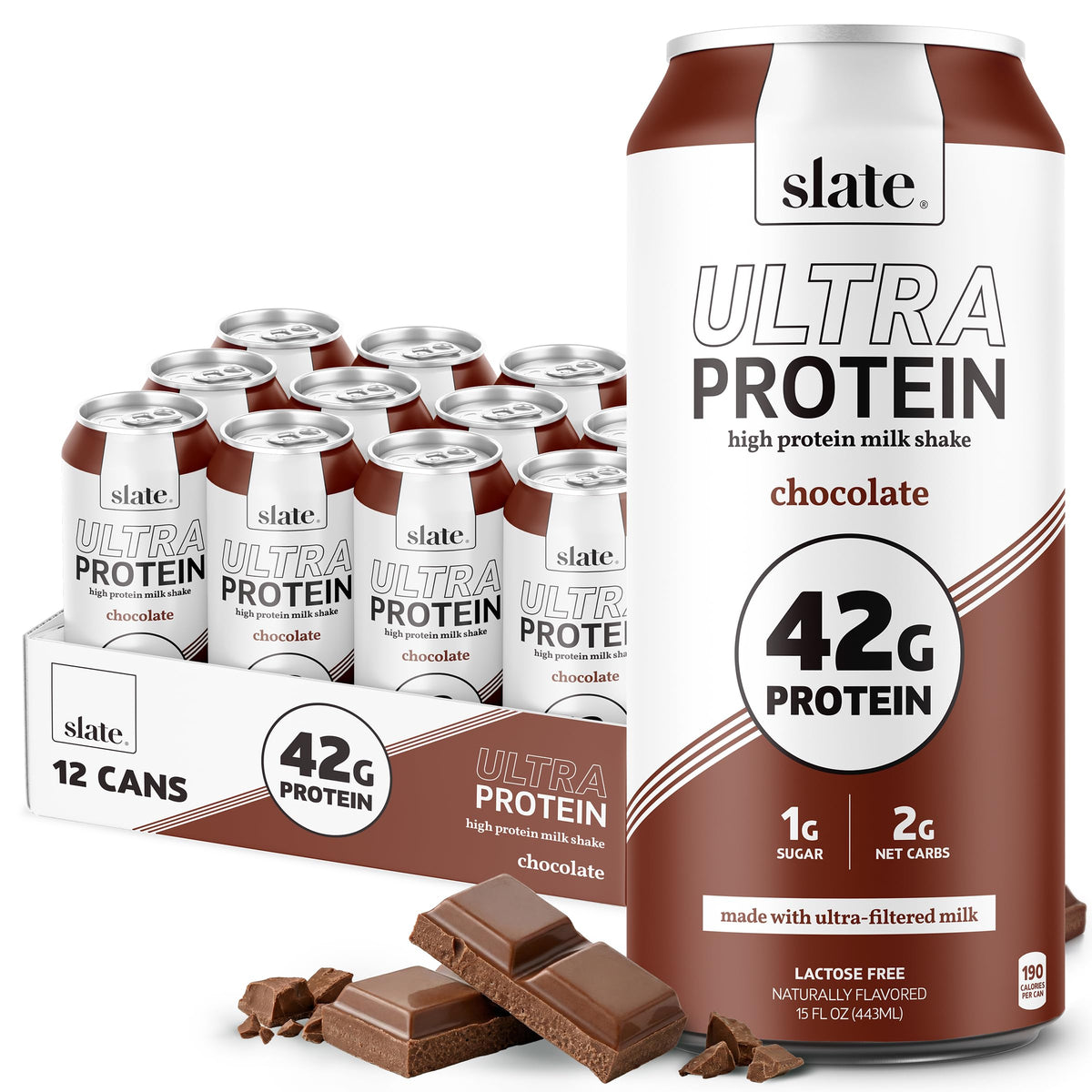 Slate Milk Ultra Protein Shake chocolate bottle pour showcases a convenient high-protein option