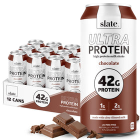 Slate Milk Ultra Protein Shake chocolate bottle pour showcases a convenient high-protein option