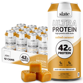 Slate Milk Ultra Protein Shake salted caramel bottle pour for post-workout fuel