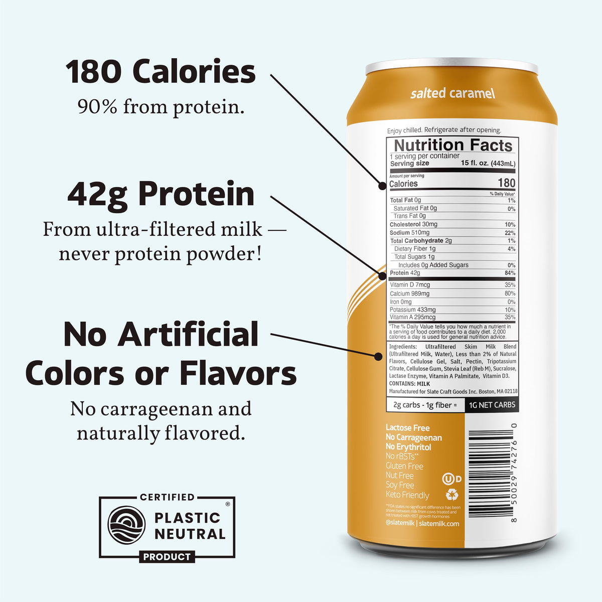 Slate Milk Ultra Protein Shake salted caramel serving with snack items