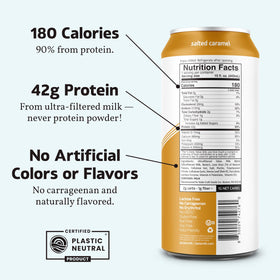 Slate Milk Ultra Protein Shake salted caramel serving with snack items