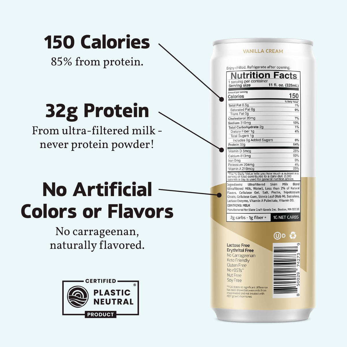 Slate Milk Vanilla Cream served with oats for a lactose-free protein boost.