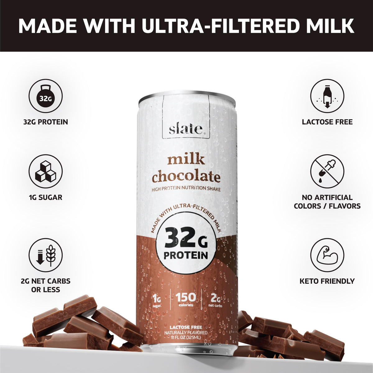 Slate Milk variety-pack can shows vanilla cream flavor for quick energy