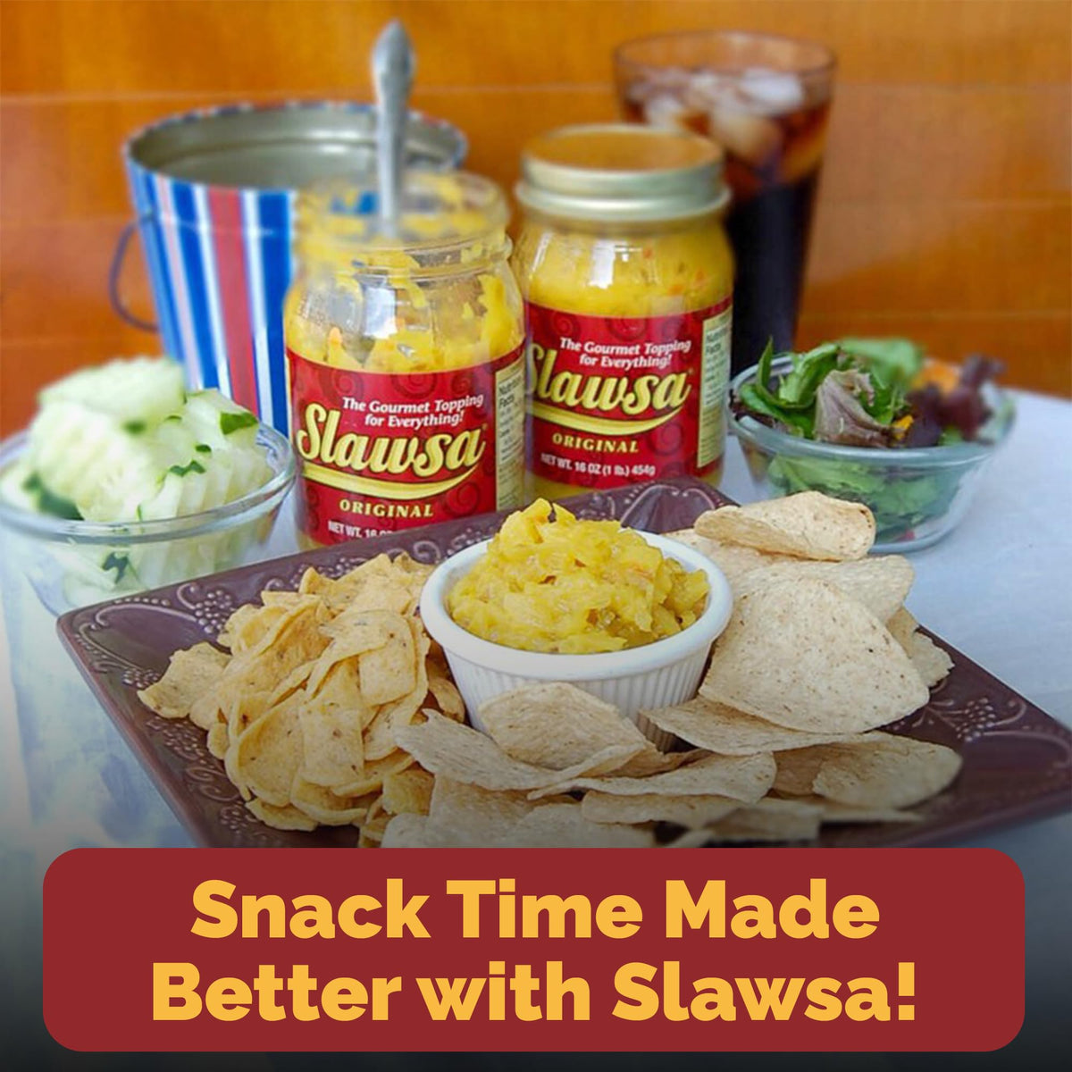 Slawsa Original Crunchy Gourmet Topping pack-shot – ready for grilling season.