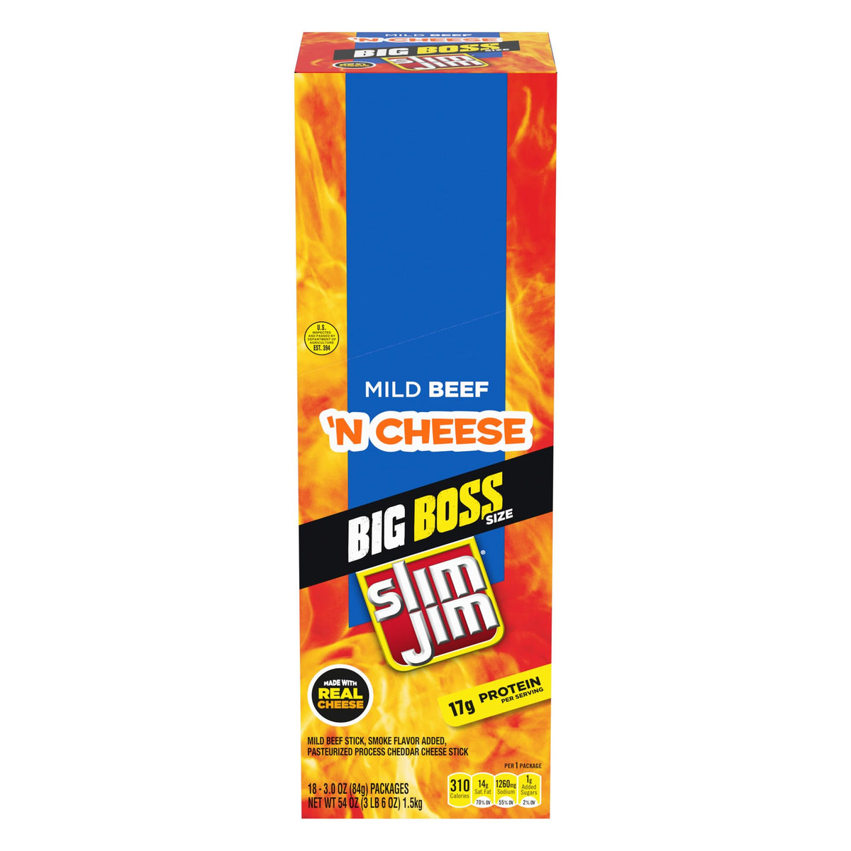 Slim Jim Beef N Cheese sticks packaging for quick grab-and-go protein