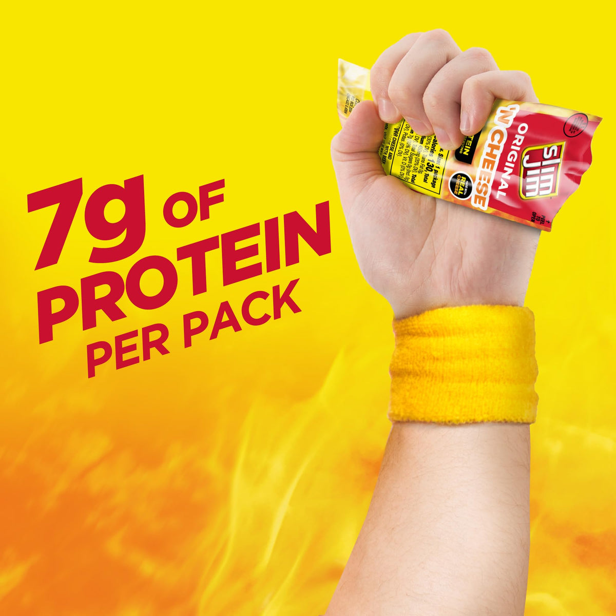 Close-up of Slim Jim Beef 'N Cheese stick, smoky flavor visible