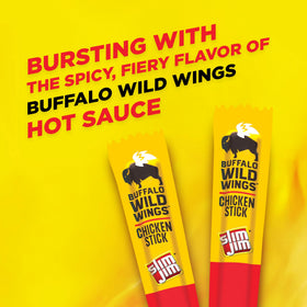 Slim Jim Buffalo Wild Wings Hot chicken sticks highlighting 6 g protein per stick.