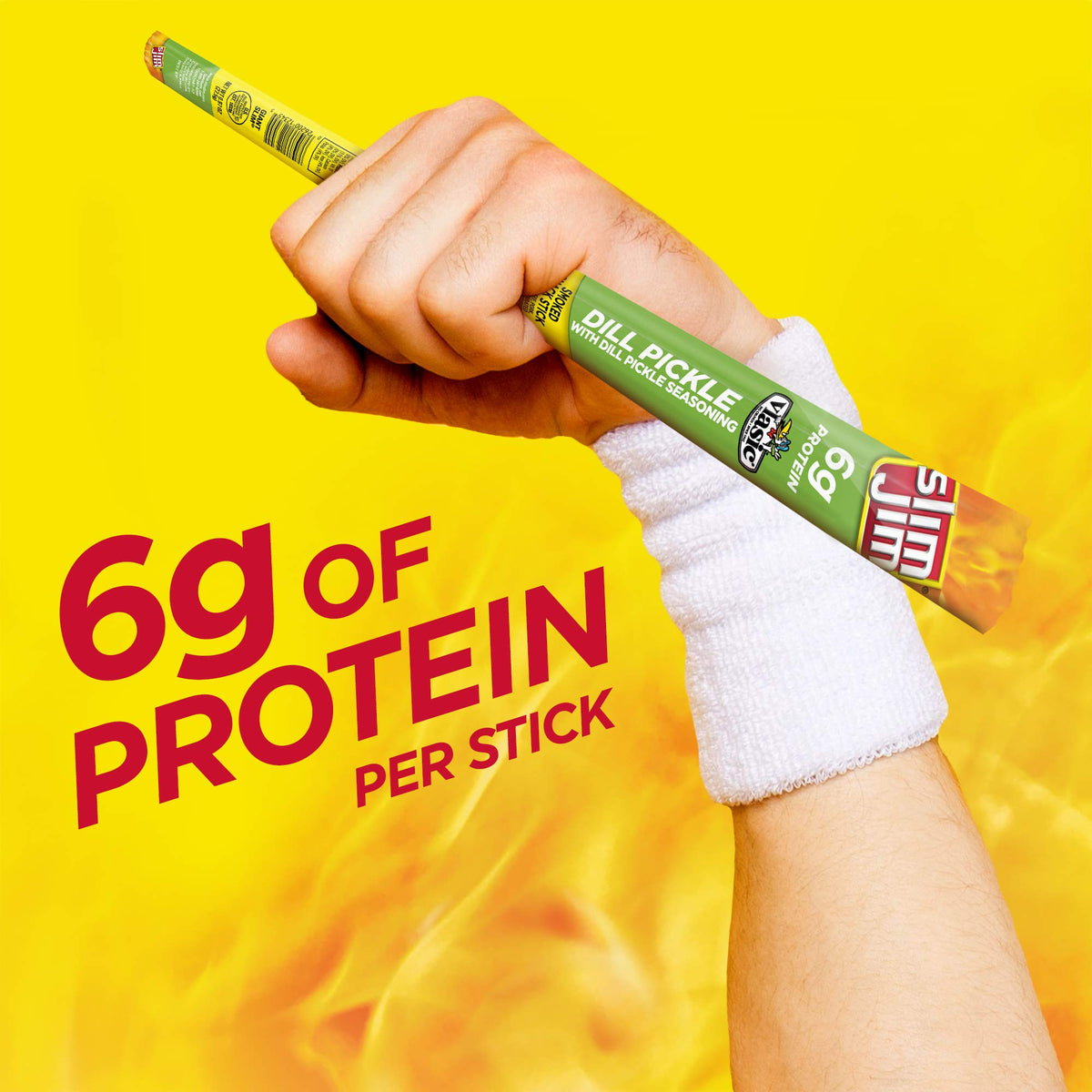 24-count display box of Slim Jim Giant Dill Pickle sticks.
