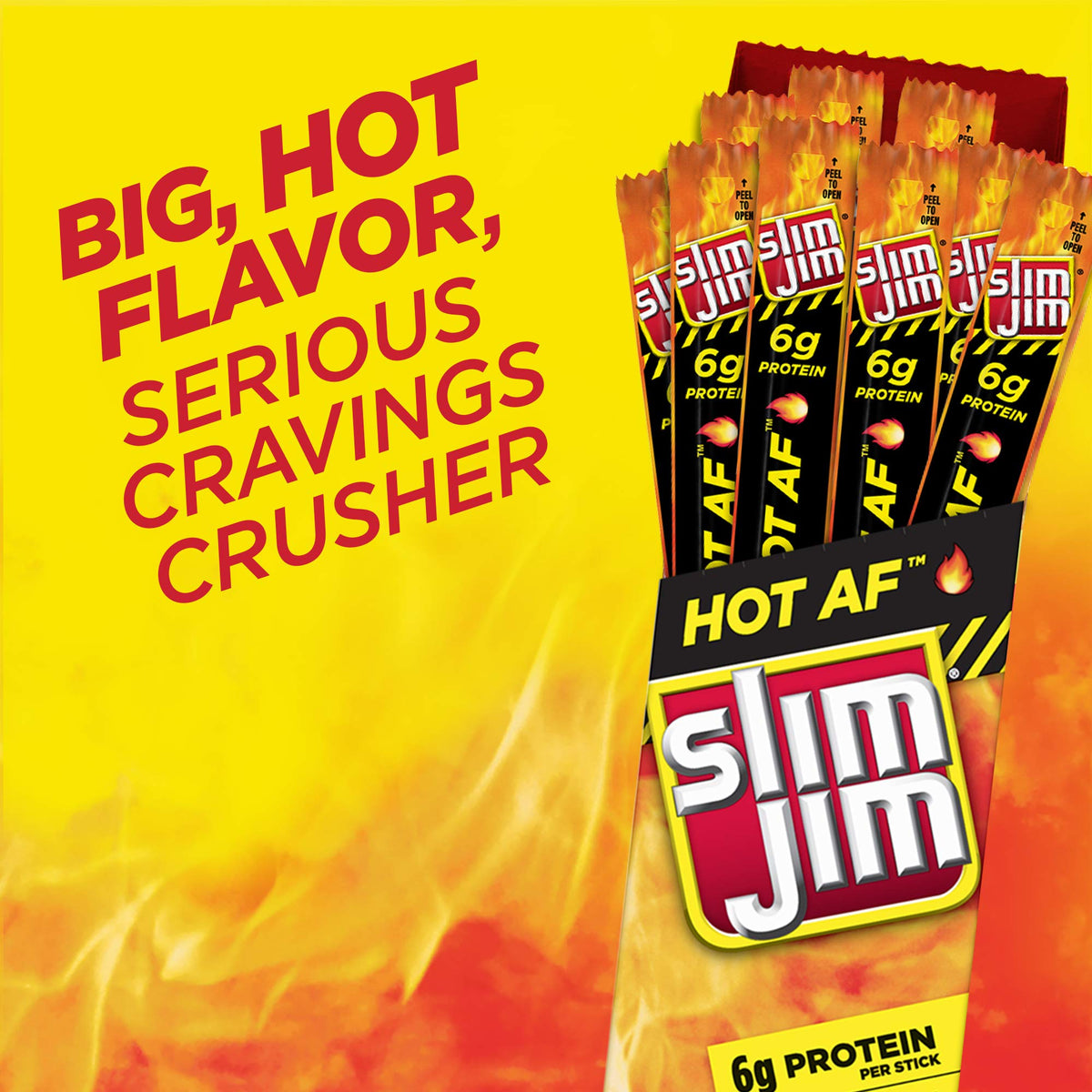 Slim Jim Giant Hot AF box open revealing 24 sticks for on-the-go snacking