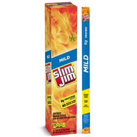 Slim Jim Giant Mild 24-pack front view, ideal for on-the-go snacking.
