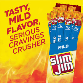Close-up of Slim Jim Giant Mild Flavor bite reveals a savory, chewy texture.
