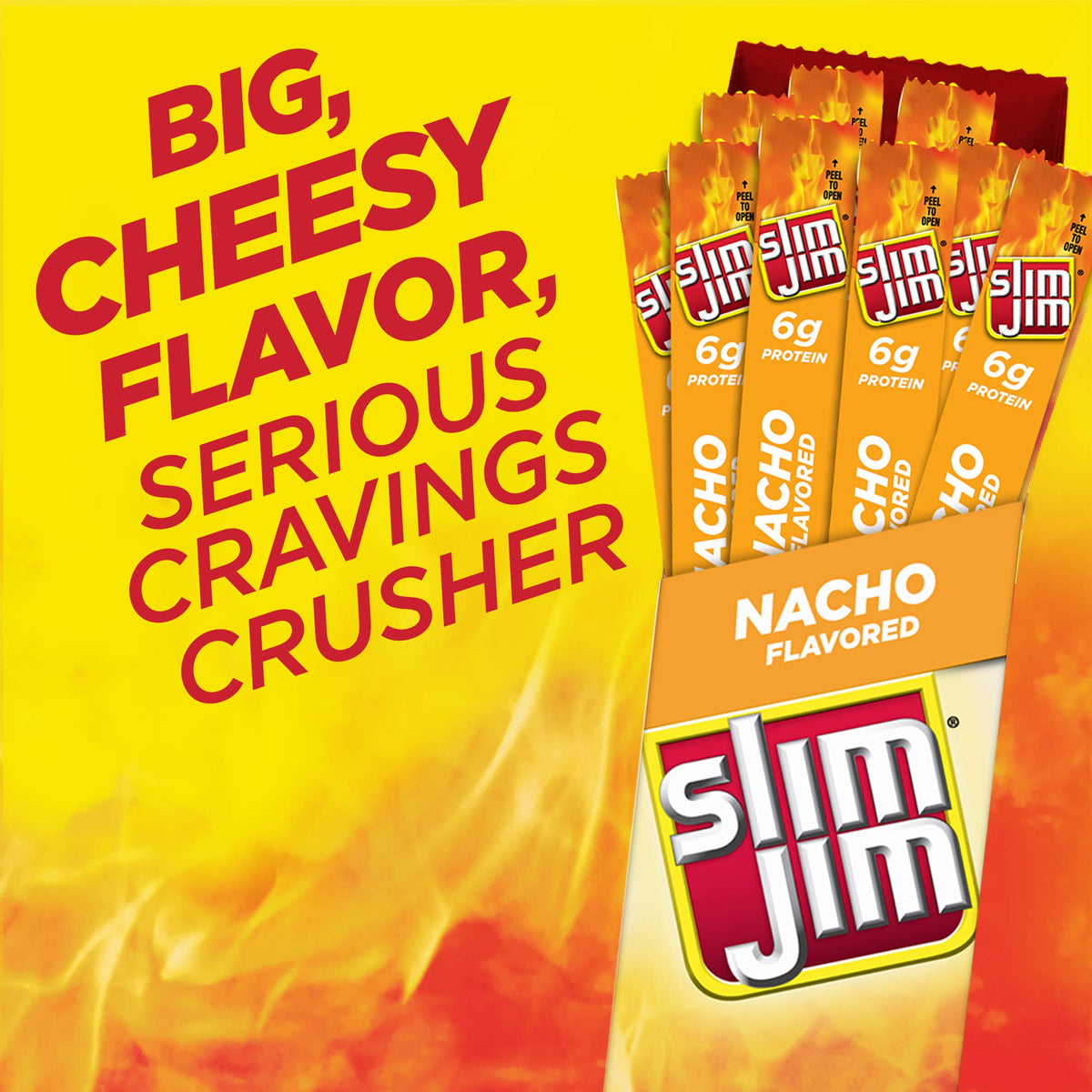 Slim Jim Giant Nacho sticks individually wrapped for convenient snacking.