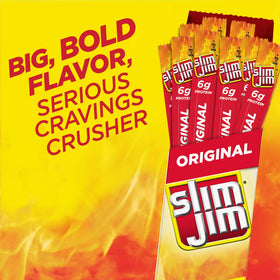 Slim Jim Giant Original 24-count box front, pantry-ready snack supply
