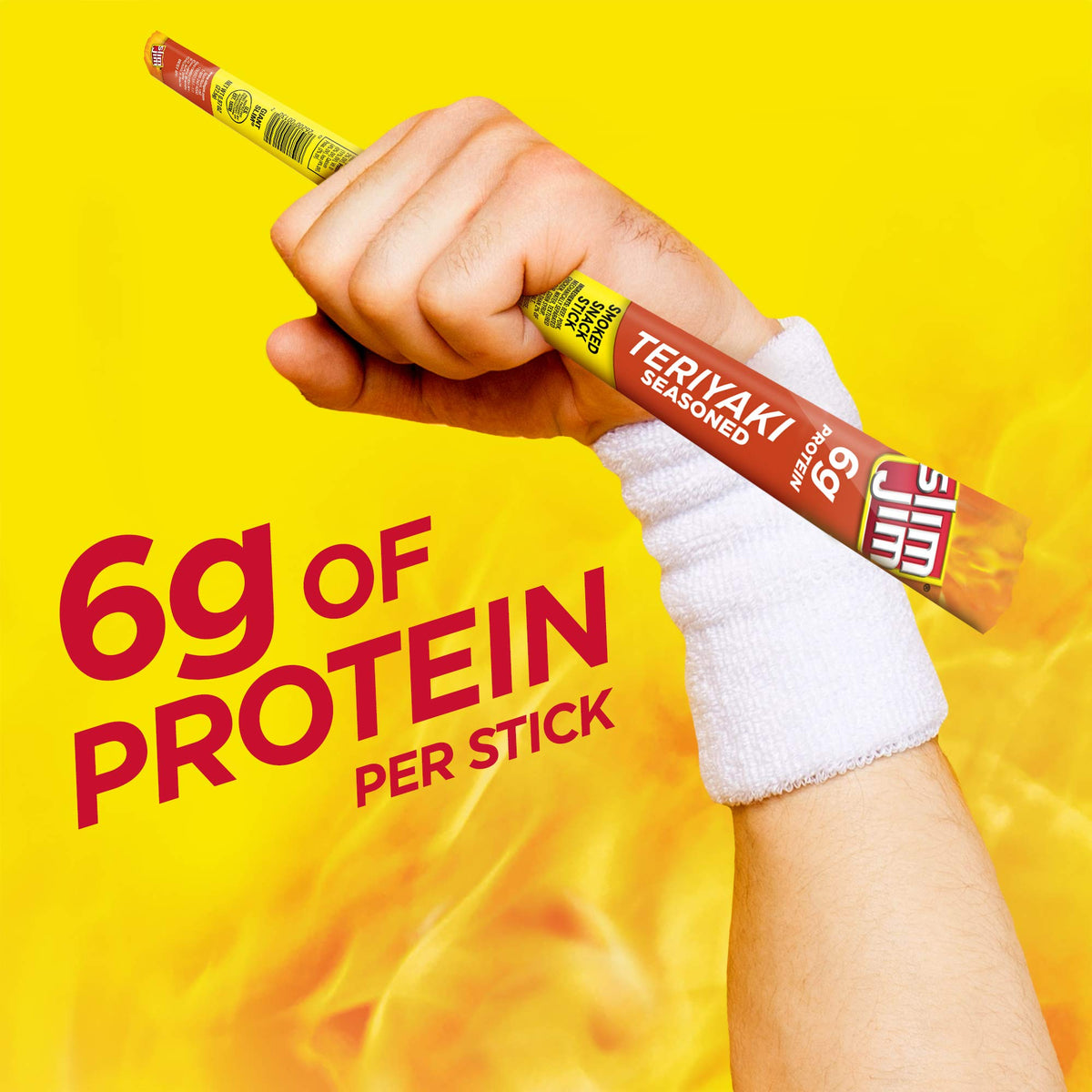 Slim Jim Giant Teriyaki sticks close-up highlights bold flavor and smoky texture.