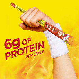 Slim Jim Giant Teriyaki sticks close-up highlights bold flavor and smoky texture.