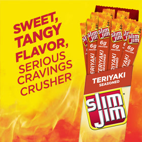 Slim Jim Giant Teriyaki sticks on shelf showcase convenient, flavorful protein option.