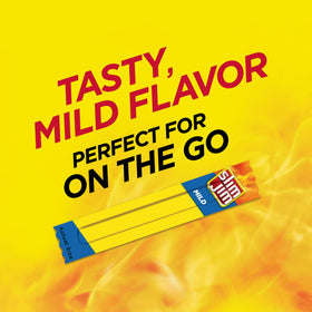 Slim Jim packaging closeup highlights convenient, individually wrapped sticks for travel or school snacks.