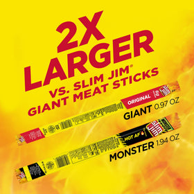 Slim Jim Monster Hot AF stick closeup reveals spicy seasoning for bold snacking.