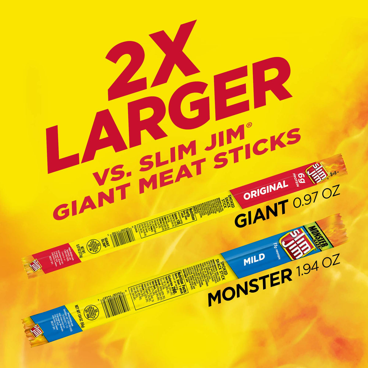 Slim Jim Monster Mild individually wrapped sticks for mess-free on-the-go snacking