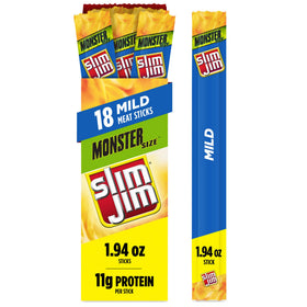 Slim Jim Monster Mild smoked snack stick 18-count package for quick, protein-rich snacking