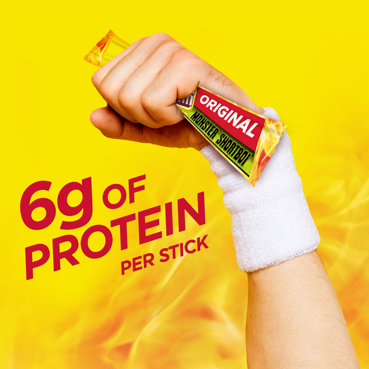 Nutrition panel of Slim Jim Monster Shortboi Original emphasizing 6 g protein per stick