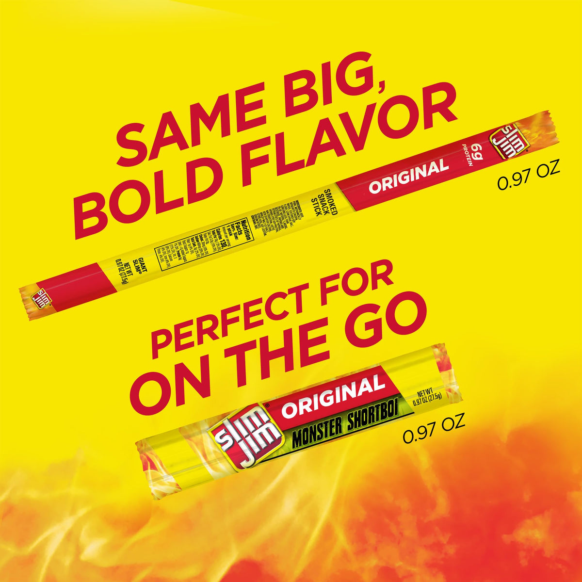Close-up of Slim Jim Monster Shortboi snack stick highlighting bold, smoky flavor
