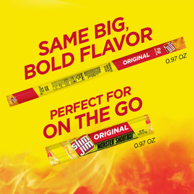 Close-up of Slim Jim Monster Shortboi snack stick highlighting bold, smoky flavor