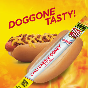 Slim Jim Monster Size bite closeup showing smoky texture