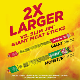 Close-up of Tabasco-flavored Slim Jim Monster sticks with bold, spicy taste
