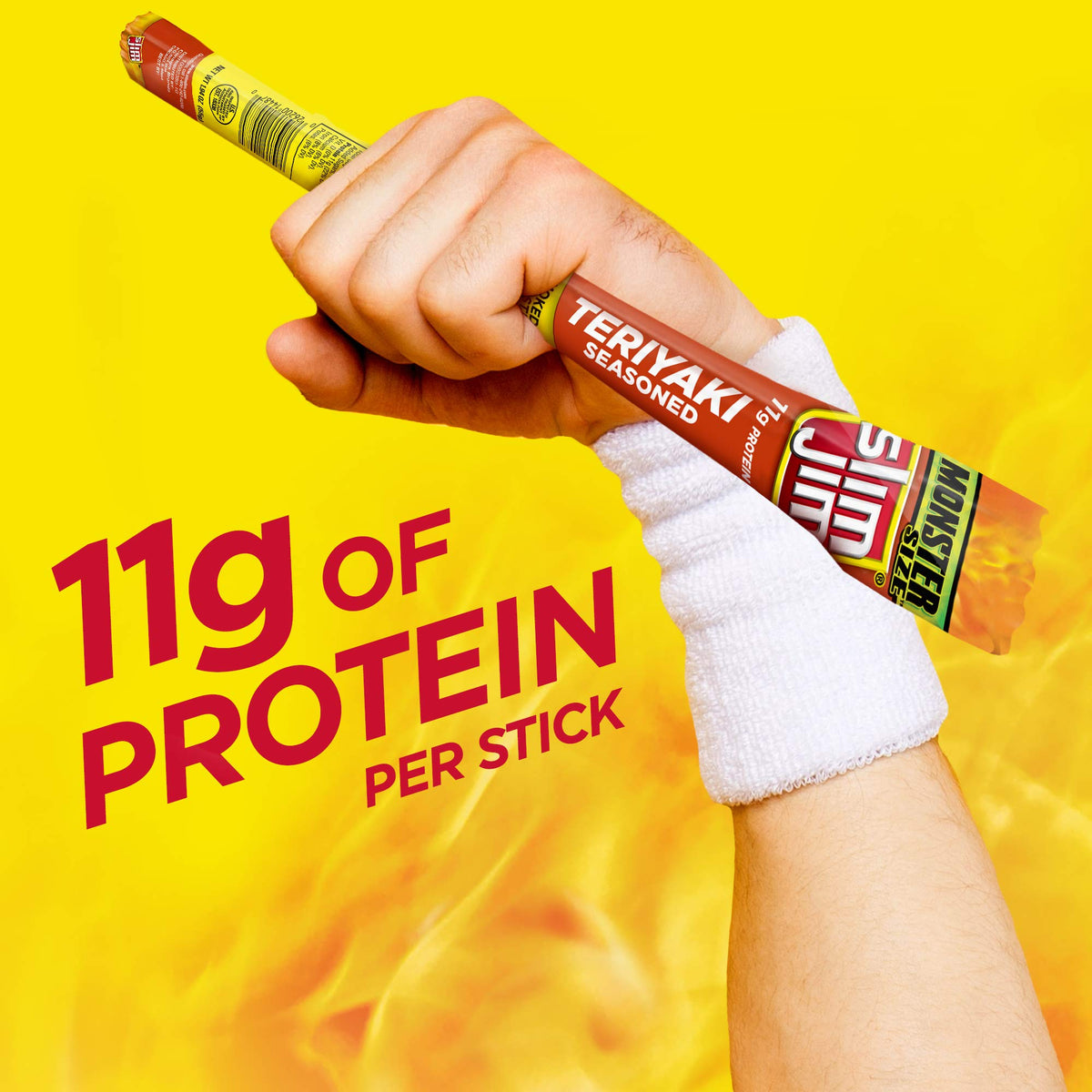 Slim Jim Monster Teriyaki cross-section reveals chewy texture and glaze