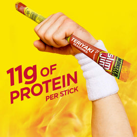 Slim Jim Monster Teriyaki cross-section reveals chewy texture and glaze