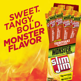 Slim Jim Monster Teriyaki individually wrapped sticks ready to grab