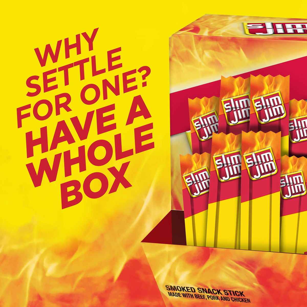 Slim Jim Original box back view showing ingredients and nutrition.