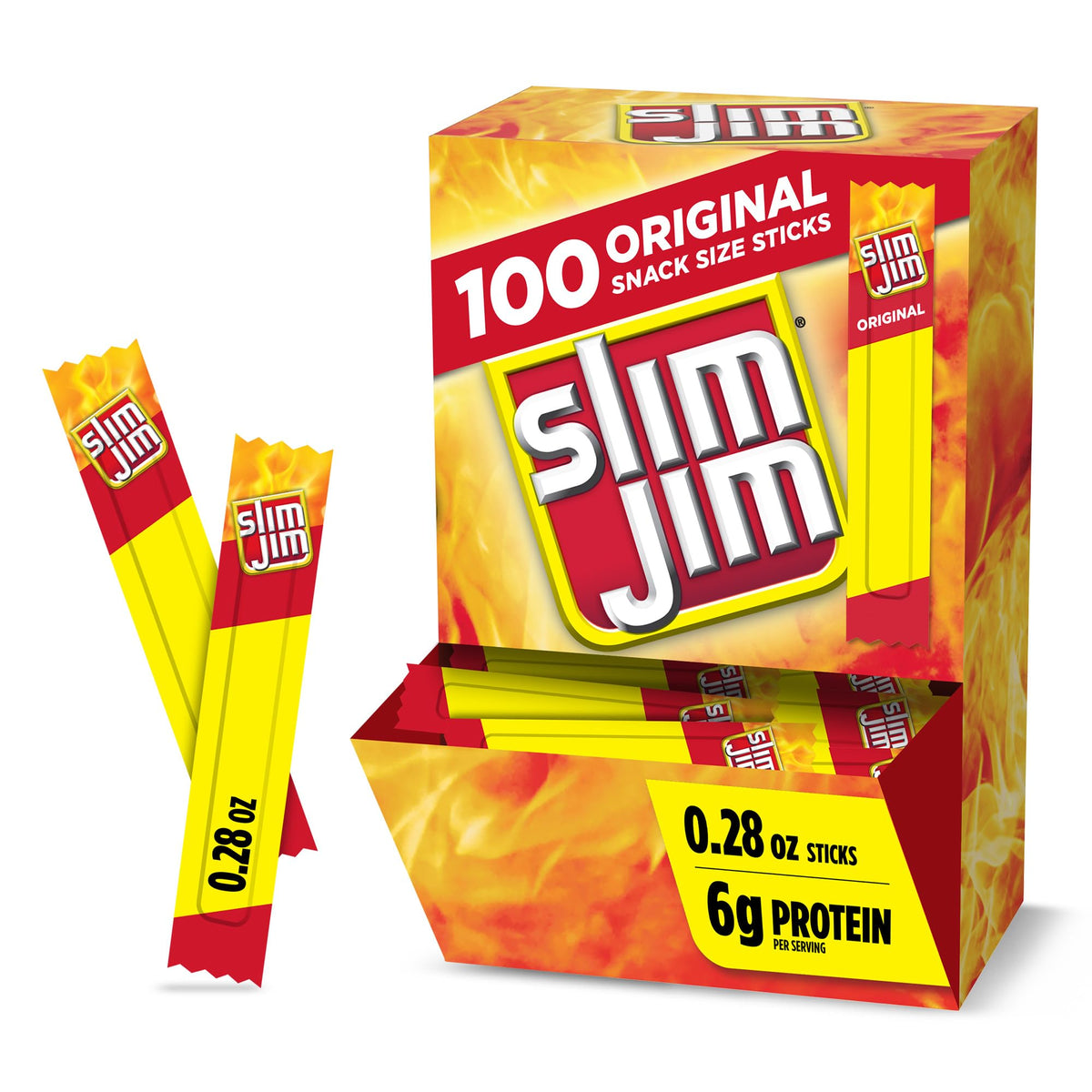 Slim Jim Original Snack Size smoked meat sticks box front shows bold flavor and easy snacking