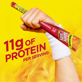 Nutrition panel of Slim Jim Original stick, showcasing protein per serving.