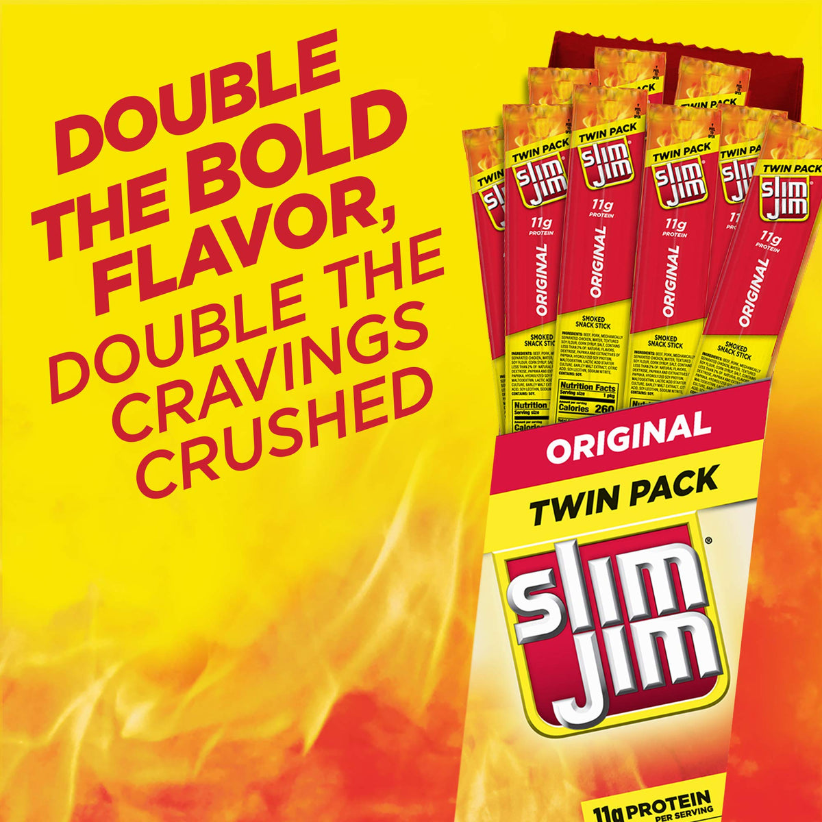 Close-up of Slim Jim Original stick texture, savoring smoky flavor and bite.
