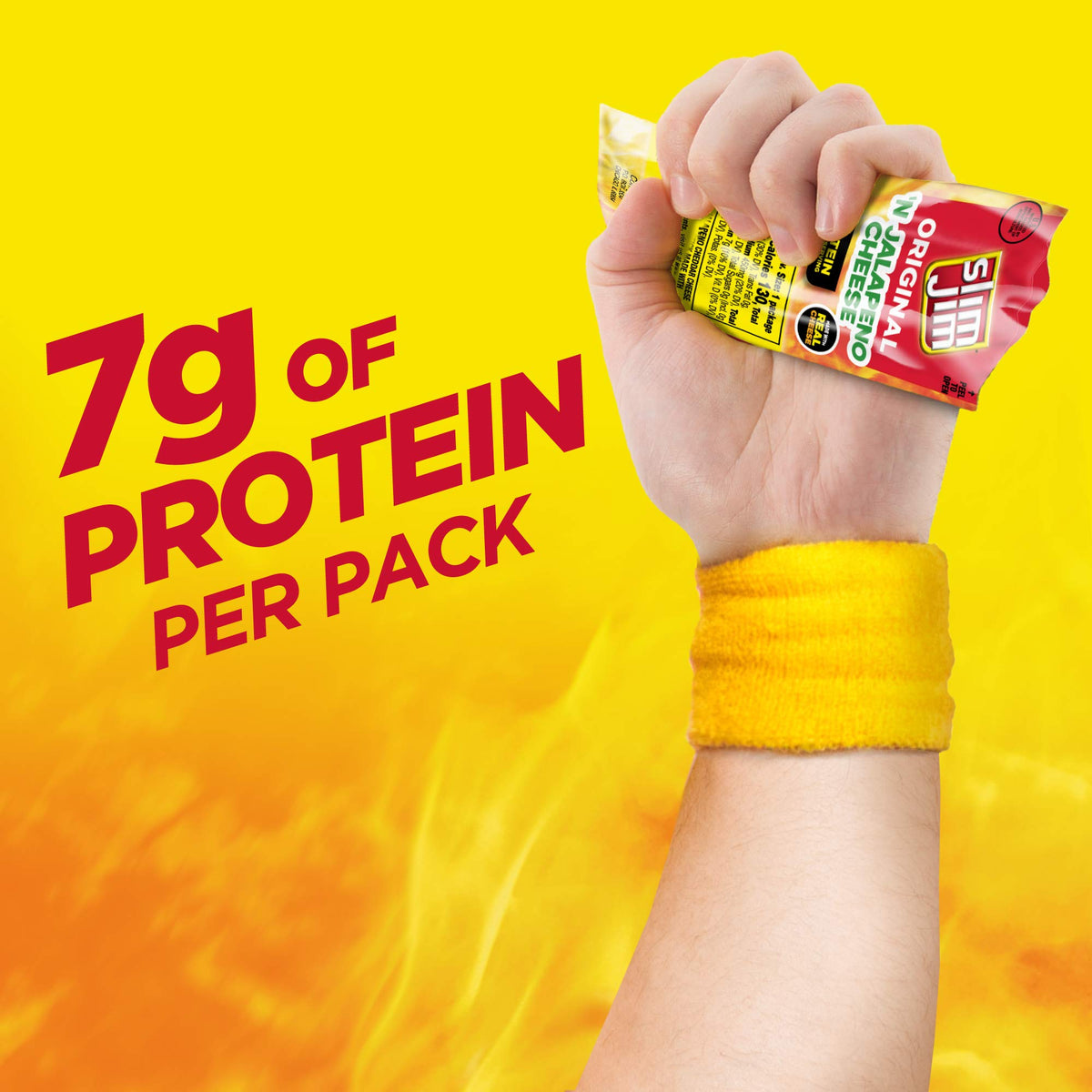 Slim Jim seven grams protein per serving, a compact on-the-go option.