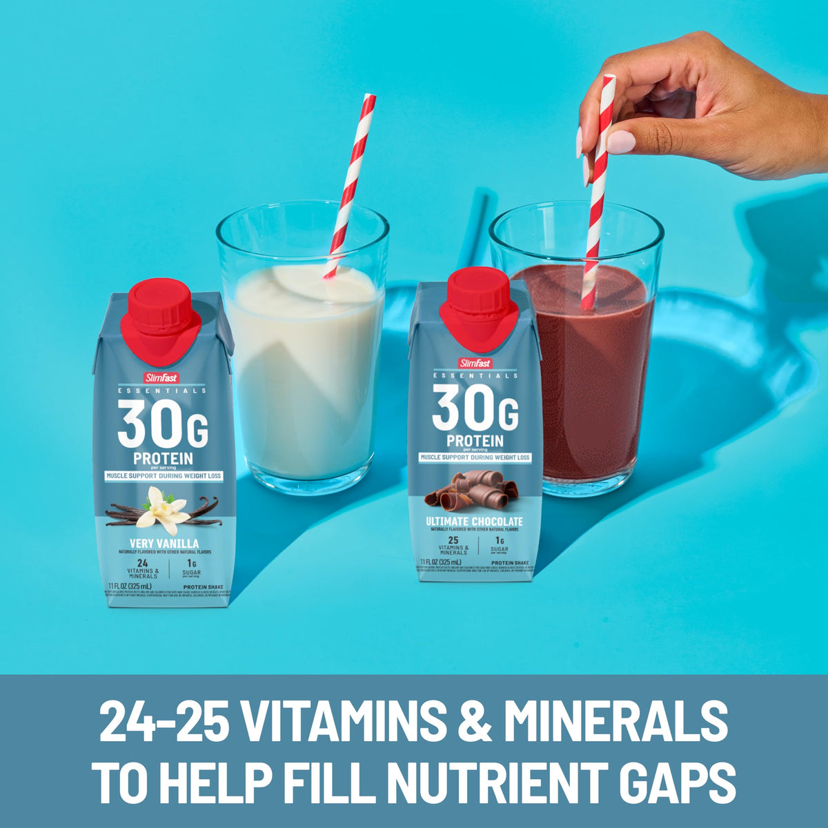 On-the-go SlimFast Essentials shake for busy days.