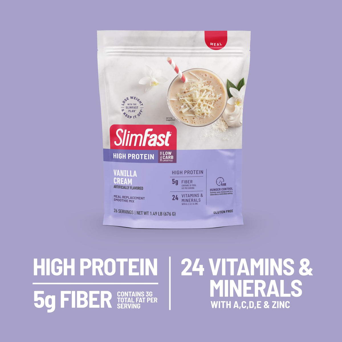 SlimFast fiber content 5g per serving supports digestion and fullness.